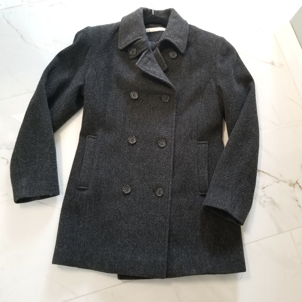 Perry Ellis Gray 100% Wool Pea Coat size 4